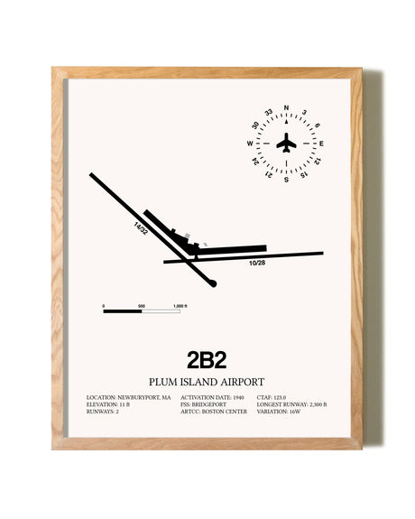 Plum Island Airport framed print in natural wood frame