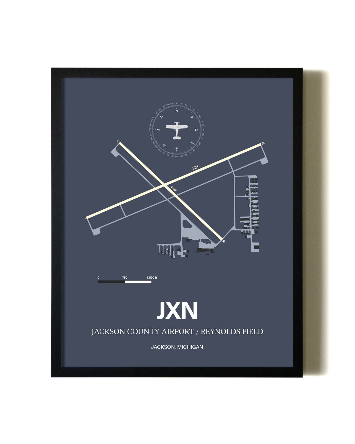 Framed Jackson County Airport/Reynolds Field wall art poster in black frame
