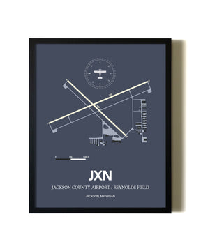 Framed Jackson County Airport/Reynolds Field wall art poster in black frame