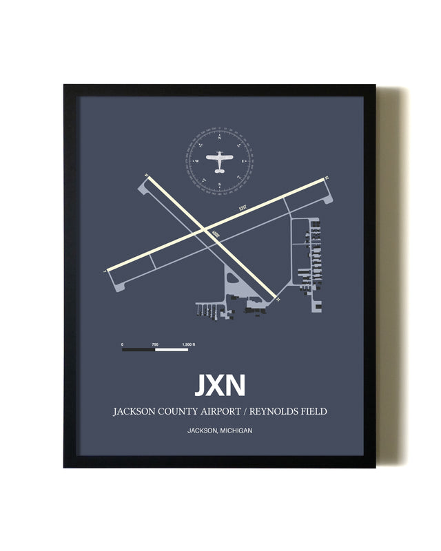 Framed Jackson County Airport/Reynolds Field wall art poster in black frame