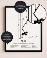 Framed Chickasha Municipal Airport layout wall art poster