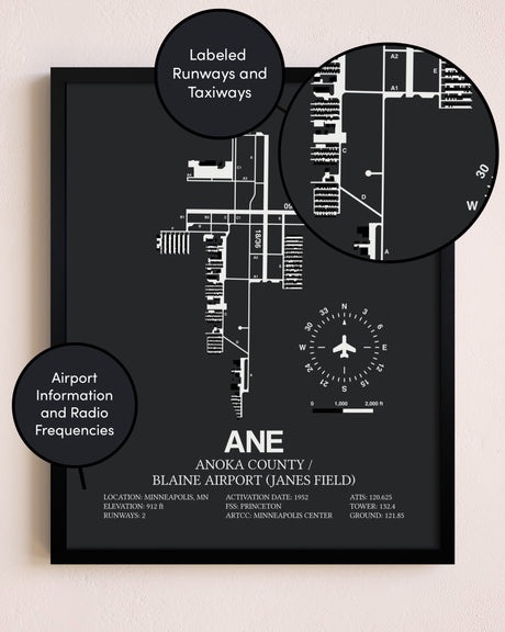Anoka County/Blaine Airport (Janes Field) poster size comparison chart