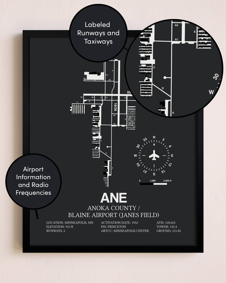 Anoka County/Blaine Airport (Janes Field) poster size comparison chart