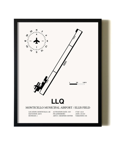 Framed Monticello Municipal Airport / Ellis Field wall art poster in black frame