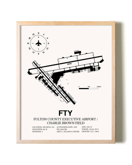 Fulton County Executive Airport / Charlie Brown Field framed wall art in white frame