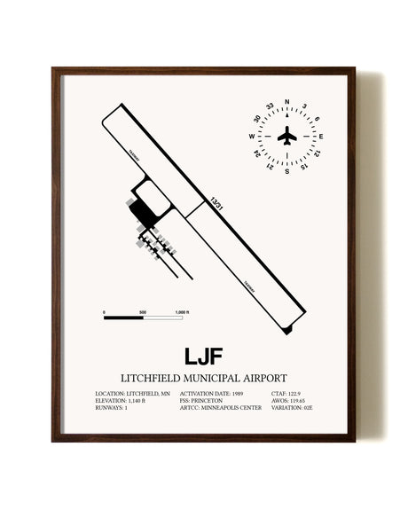 Litchfield Municipal Airport aviation print in walnut frame