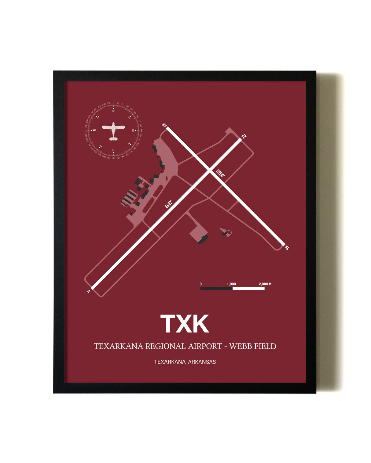 Red Framed Texarkana Regional Airport - Webb Field wall art poster in black frame