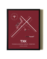 Red Framed Texarkana Regional Airport - Webb Field wall art poster in black frame