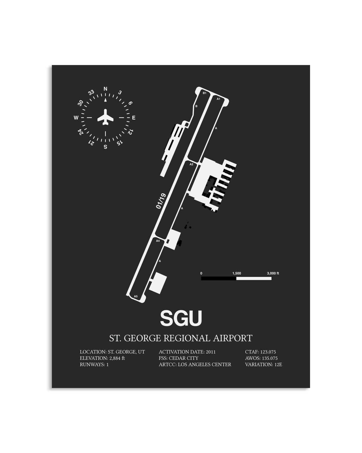 Gray Framed St. George Regional Airport layout wall art poster