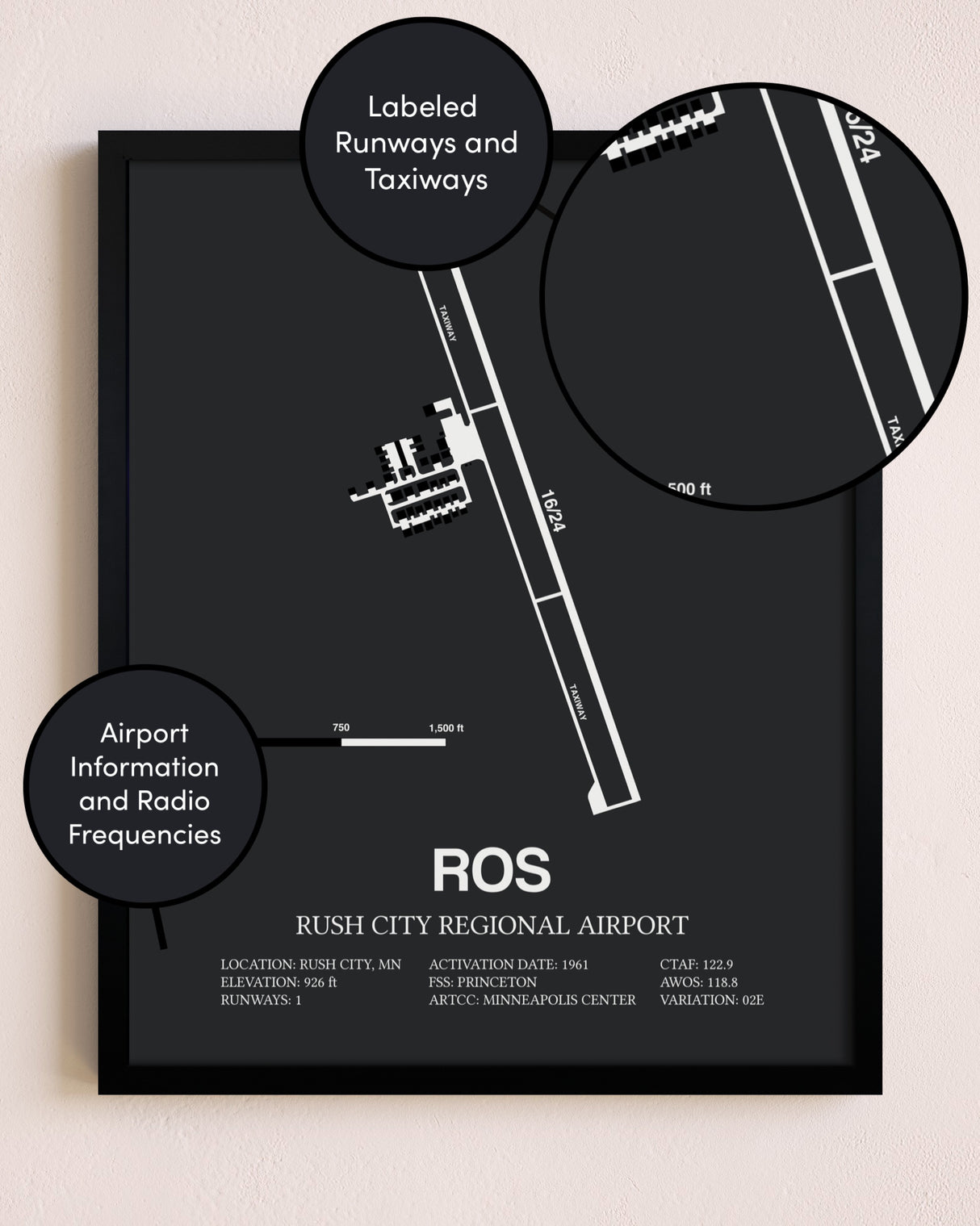 Rush City Regional Airport poster size comparison chart