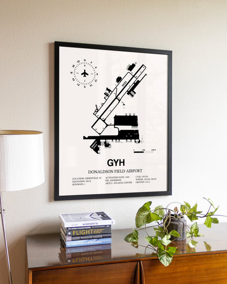 Donaldson Field Airport aviation wall décor in black wood frame