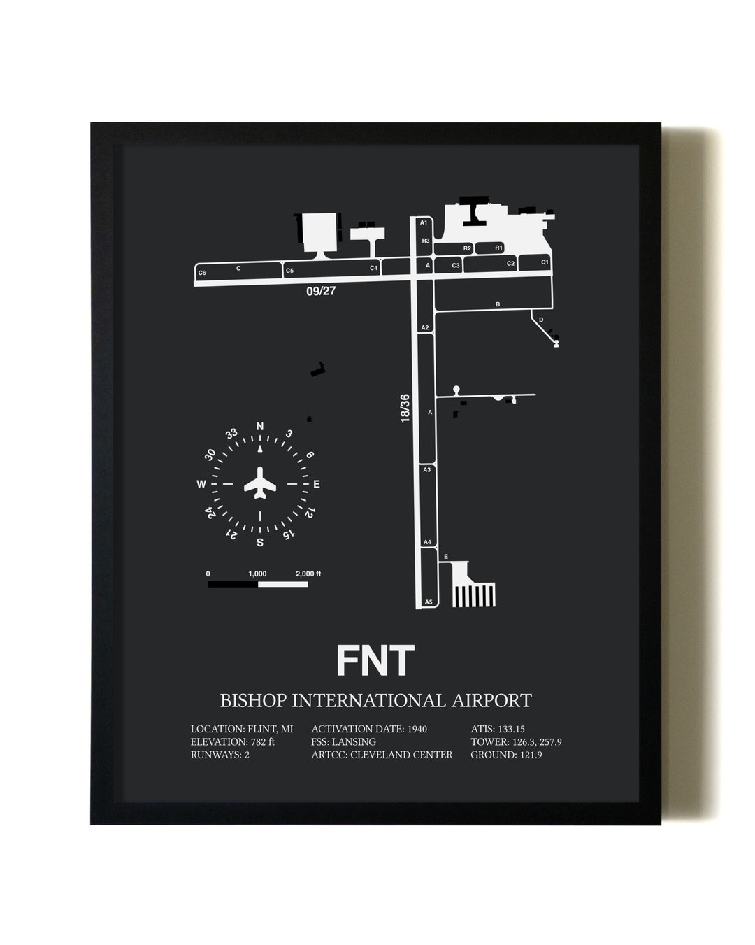 Unframed Bishop International Airport map print poster