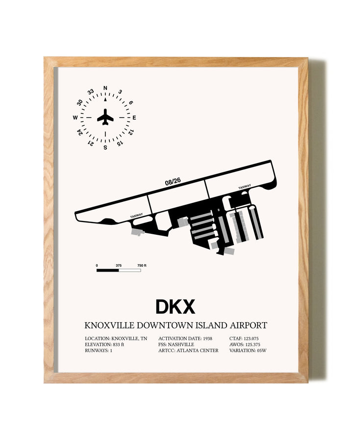 Knoxville Downtown Island Airport framed print in natural wood frame