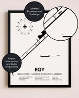 Framed Charlotte-Monroe Executive Airport layout wall art poster