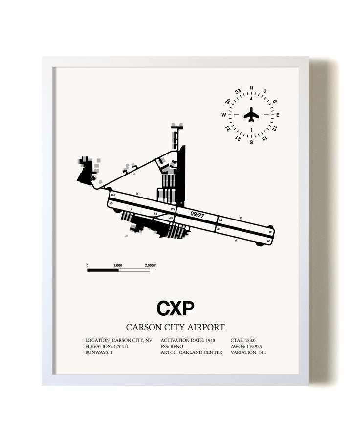 Carson City Airport airport map poster in oak frame