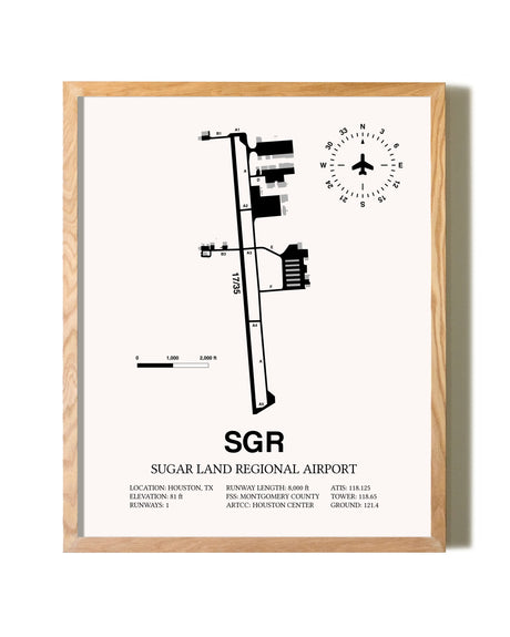 Sugar Land Regional Airport framed print in natural wood frame