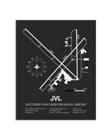 Gray Framed Southern Wisconsin Regional Airport layout wall art poster