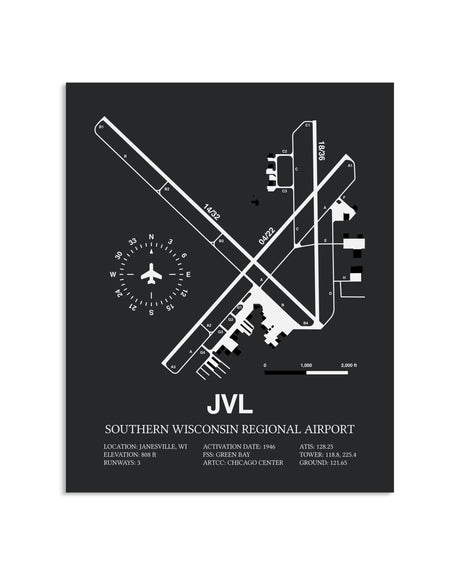 Gray Framed Southern Wisconsin Regional Airport layout wall art poster