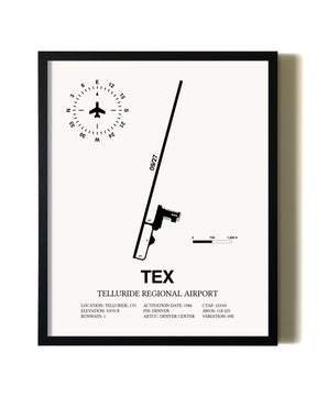 Framed Telluride Regional Airport wall art poster in black frame