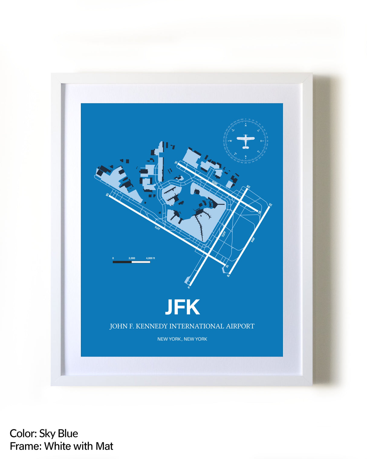 John F. Kennedy International Airport framed wall art in white frame with mat