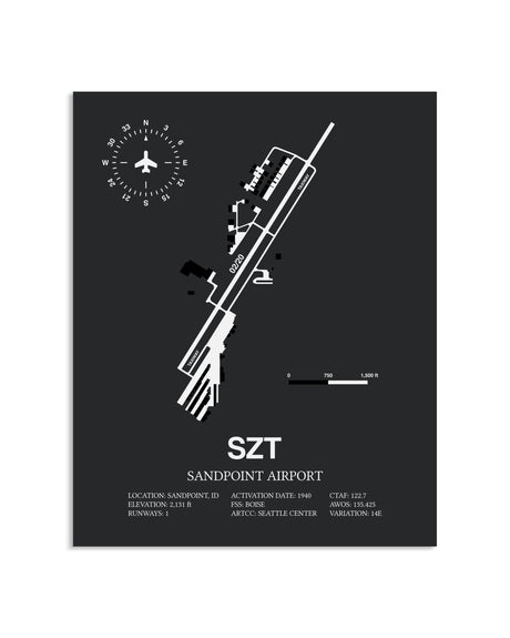 Gray Framed Sandpoint Airport layout wall art poster