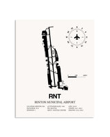 Gray Renton Municipal Airport framed poster displayed in an airplane hangar