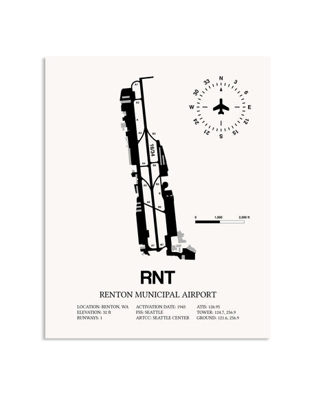 Gray Renton Municipal Airport framed poster displayed in an airplane hangar