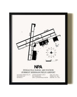 Framed Pensacola Naval Air Station (Forrest Sherman Field) Airport wall art poster in black frame