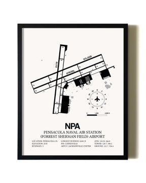Framed Pensacola Naval Air Station (Forrest Sherman Field) Airport wall art poster in black frame