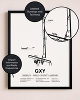 Framed Greeley-Weld County Airport layout wall art poster