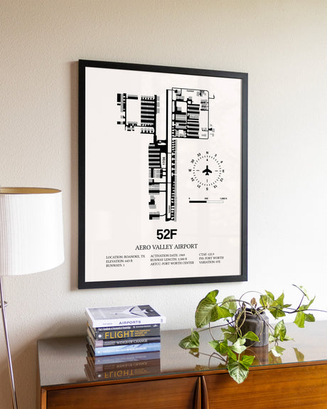 Aero Valley Airport aviation wall décor in black wood frame