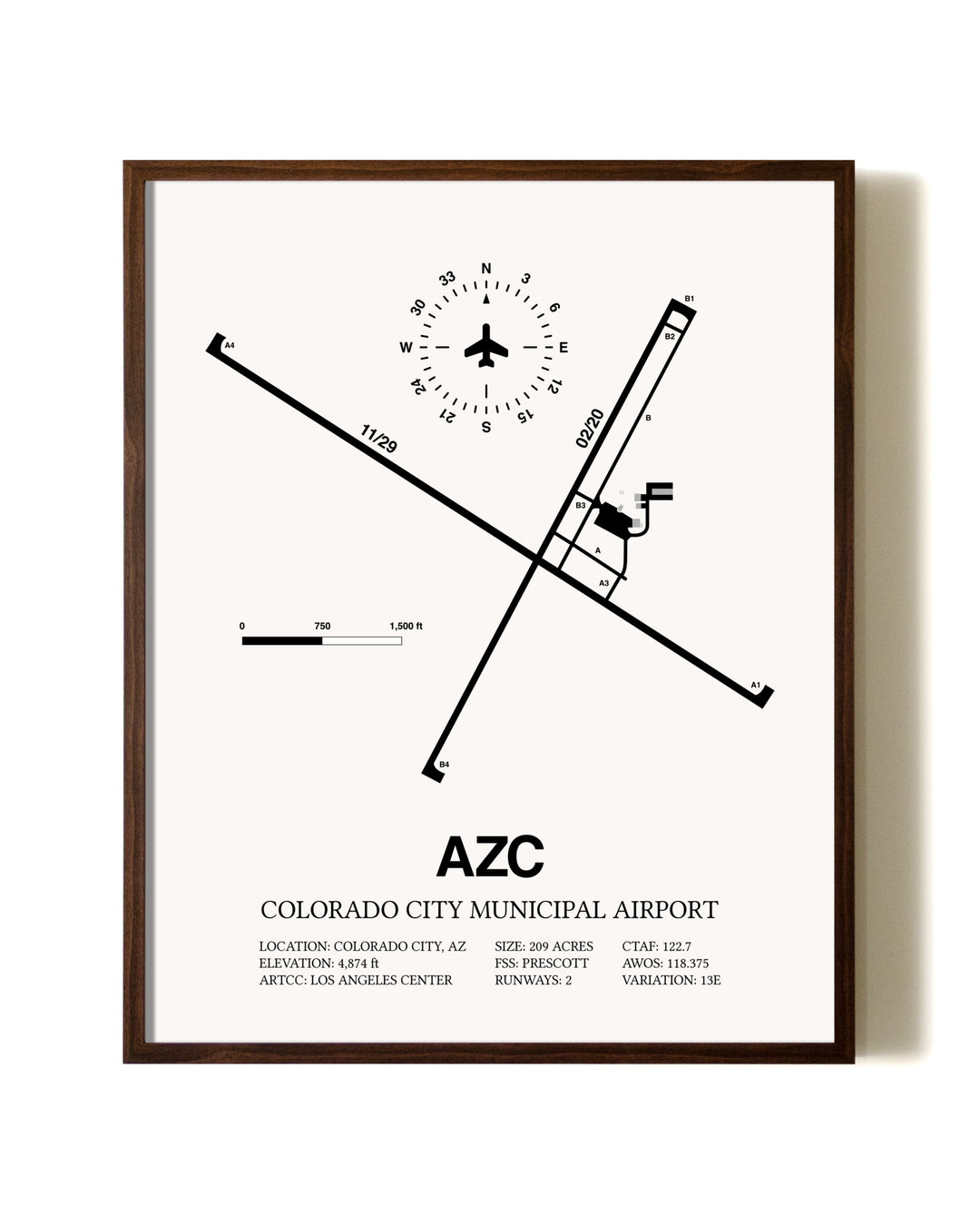 Colorado City Municipal Airport aviation print in walnut frame