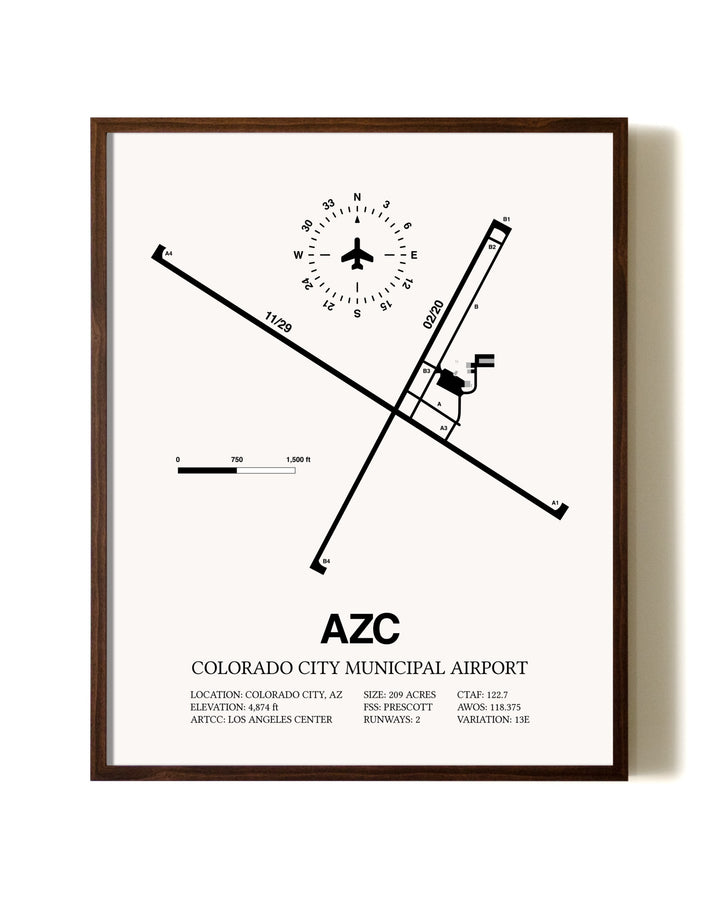 Colorado City Municipal Airport aviation print in walnut frame