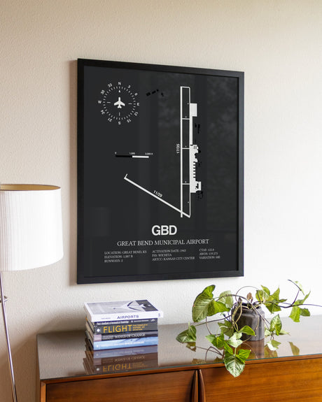 Gray Framed Great Bend Municipal Airport wall art poster in black frame