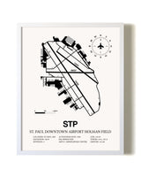 St. Paul Downtown Airport Holman Field airport map poster in oak frame