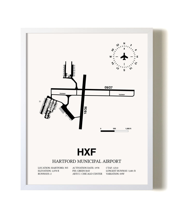 Hartford Municipal Airport airport map poster in oak frame