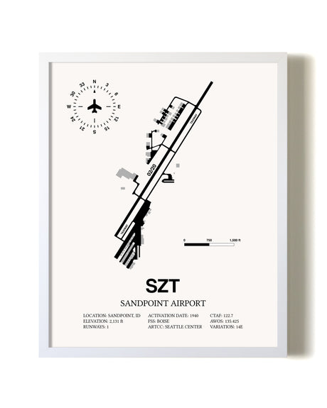 Sandpoint Airport airport map poster in oak frame
