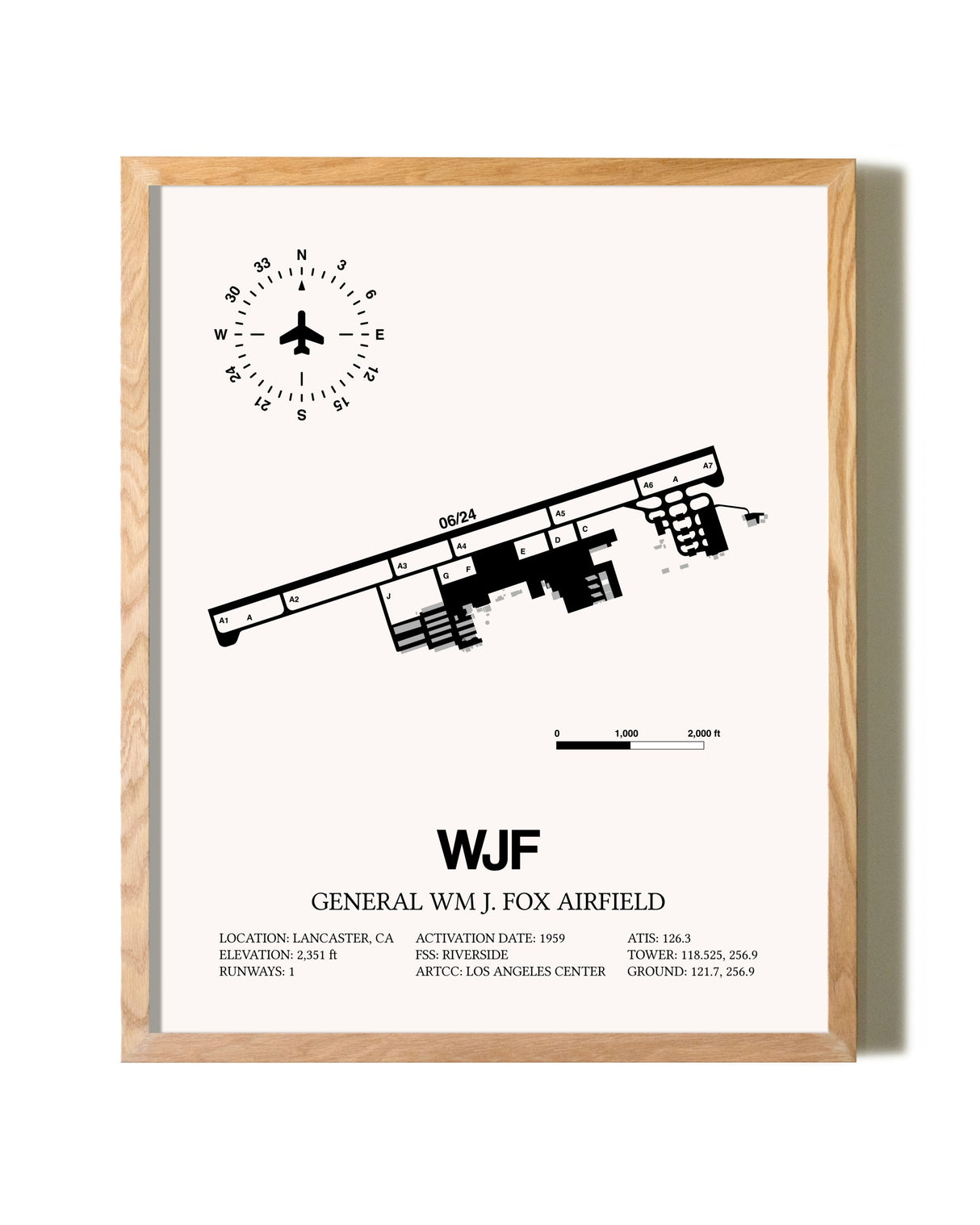 General William J. Fox Airfield framed print in natural wood frame