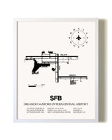 Orlando Sanford International Airport airport map poster in oak frame