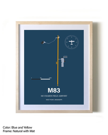McCharen Field Airport framed print in natural wood frame with mat