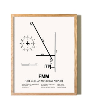 Fort Morgan Municipal Airport framed print in natural wood frame