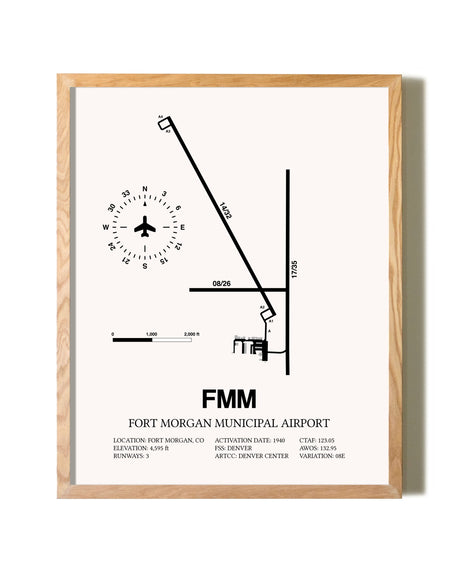 Fort Morgan Municipal Airport framed print in natural wood frame