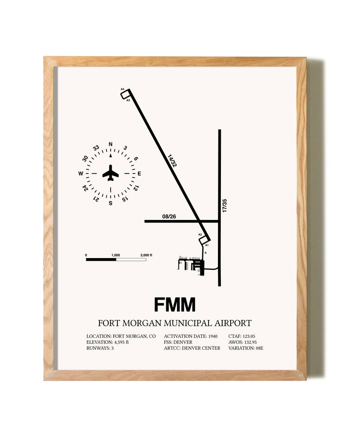 Fort Morgan Municipal Airport framed print in natural wood frame