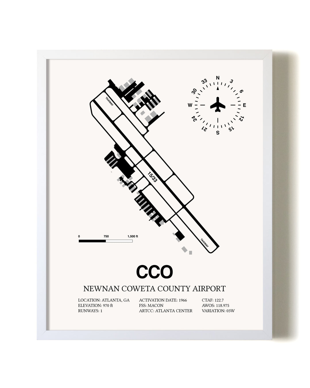 Newnan Coweta County Airport airport map poster in oak frame