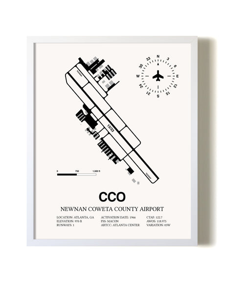 Newnan Coweta County Airport airport map poster in oak frame