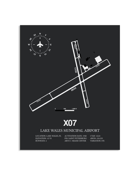 Gray Framed Lake Wales Municipal Airport layout wall art poster