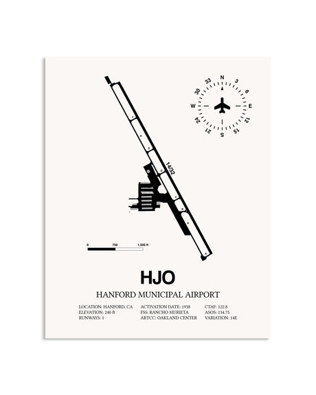 Gray Hanford Municipal Airport framed poster displayed in an airplane hangar