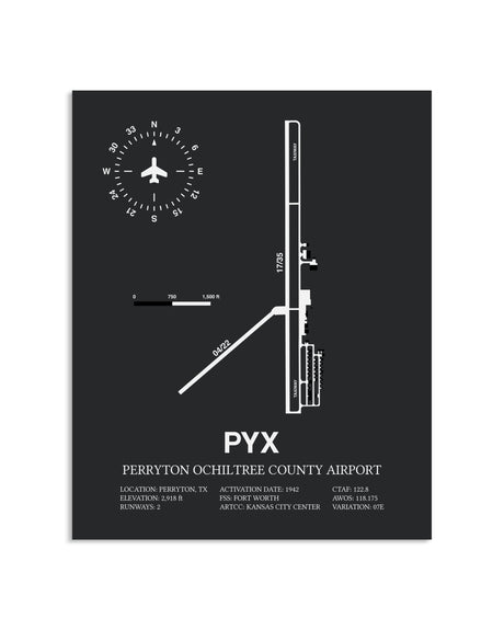 Gray Framed Perryton Ochiltree County Airport layout wall art poster