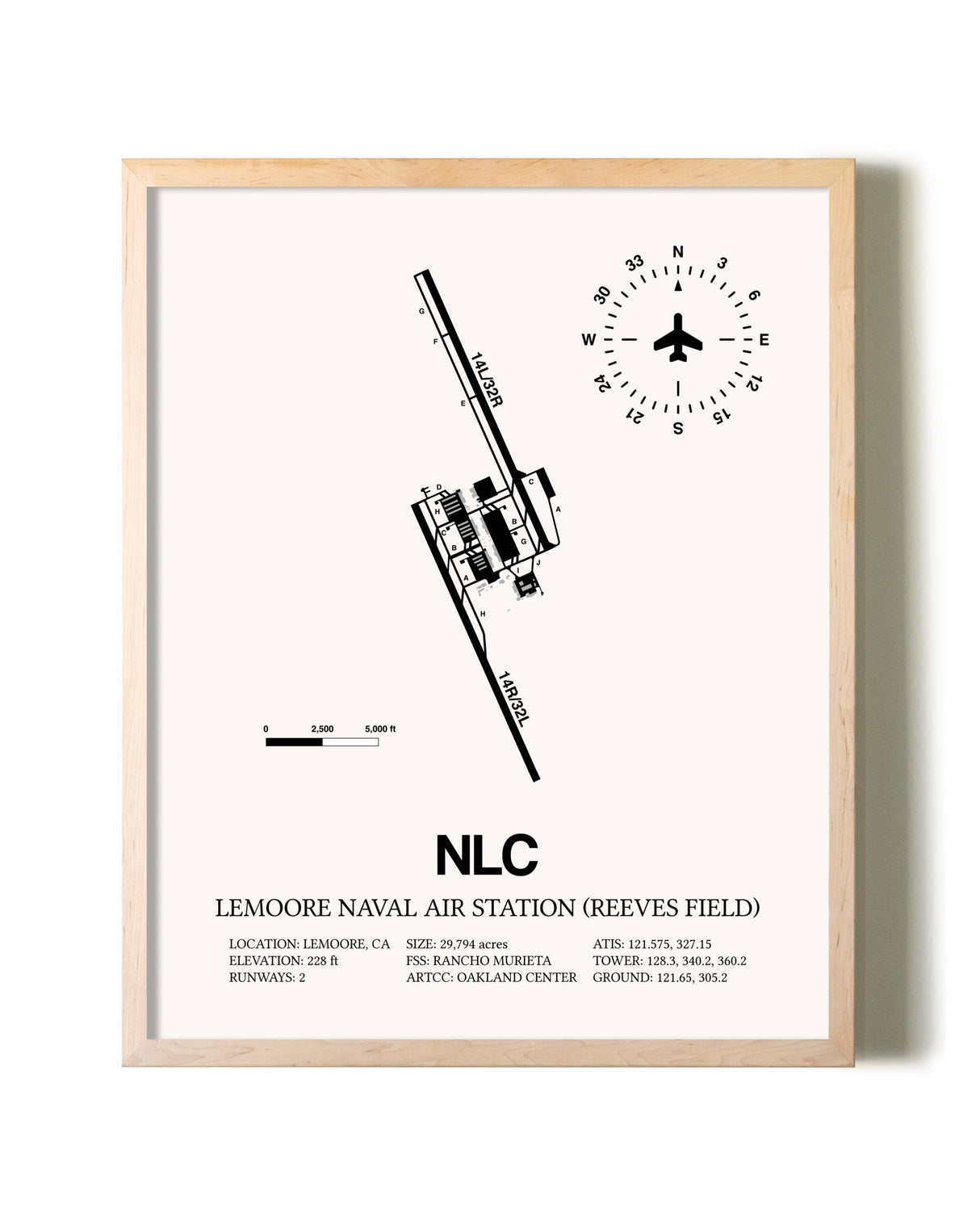 Lemoore Naval Air Station (Reeves Field) framed wall art in white frame