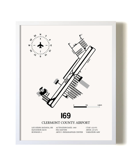 Clermont County Airport airport map poster in oak frame